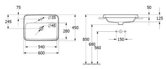 Bản vẽ kỹ thuật chậu rửa lavabo Đức Villeroy-boch Architectura 5A676001