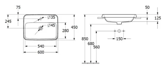 Bản vẽ kỹ thuật chậu rửa lavabo Đức Villeroy-boch Architectura 5A676001
