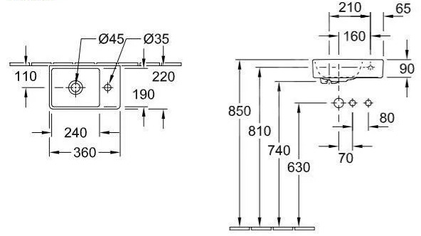 Bản vẽ kỹ thuật chậu rửa lavabo Đức Villeroy-boch Avento 43003R01