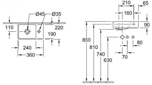 Bản vẽ kỹ thuật chậu rửa lavabo Đức Villeroy-boch Avento 43003RR8