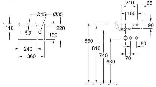 Bản vẽ kỹ thuật chậu rửa lavabo Đức Villeroy-boch Avento 43003RR7