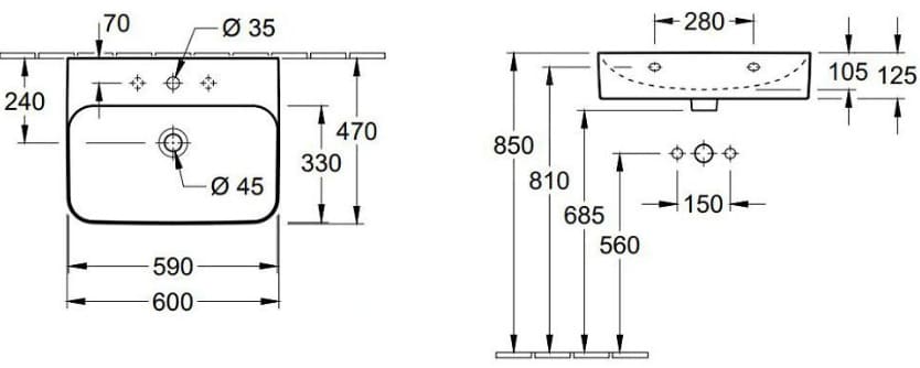 Bản vẽ kỹ thuật chậu rửa lavabo Đức Villeroy-boch Finion 41686CR1