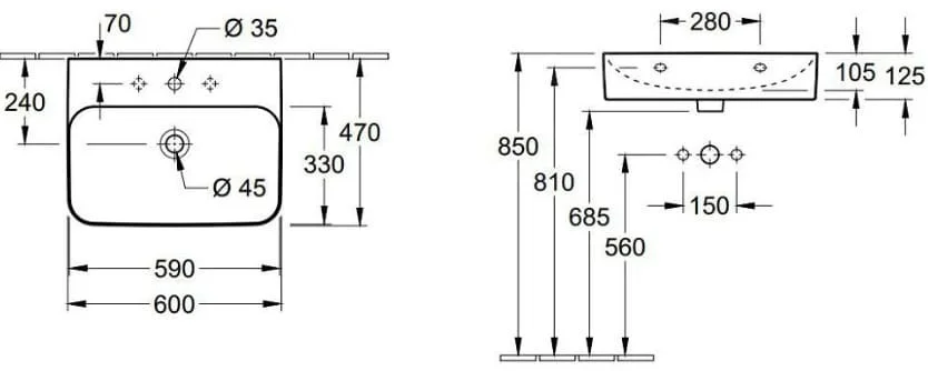 Bản vẽ kỹ thuật chậu rửa lavabo Đức Villeroy-boch Finion 41686CR1