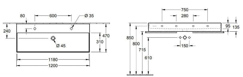 Bản vẽ kỹ thuật chậu rửa lavabo Đức Villeroy-boch Memento 2.0 4A22CKR1