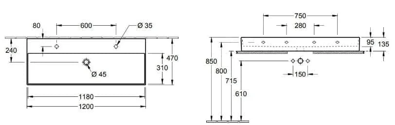 Bản vẽ kỹ thuật chậu rửa lavabo Đức Villeroy-boch Memento 2.0 4A22CKR7