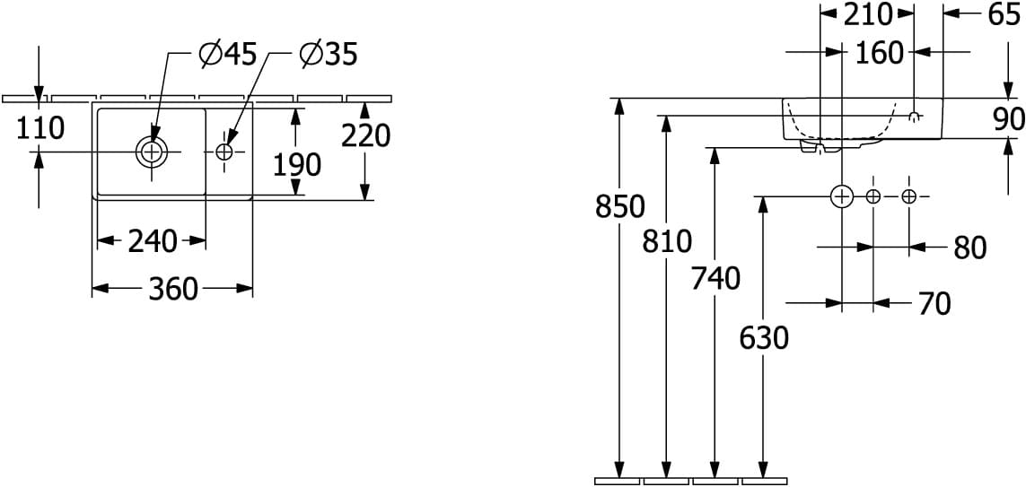 Bản vẽ kỹ thuật chậu rửa lavabo Đức Villeroy-boch Collaro 433445RW