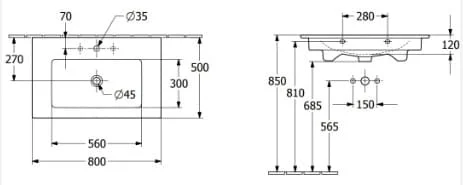 Bản vẽ kỹ thuật chậu rửa lavabo Đức Villeroy-boch Venticello 41048LRW