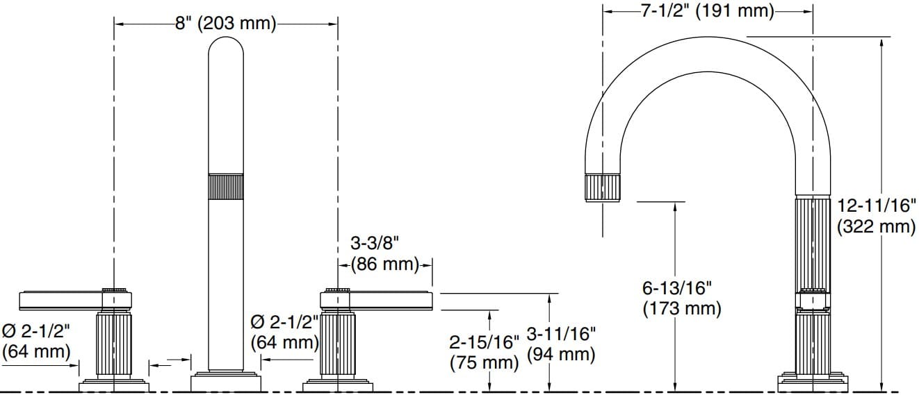 Bản vẽ vòi bồn tắm nóng lạnh Kallista P80236