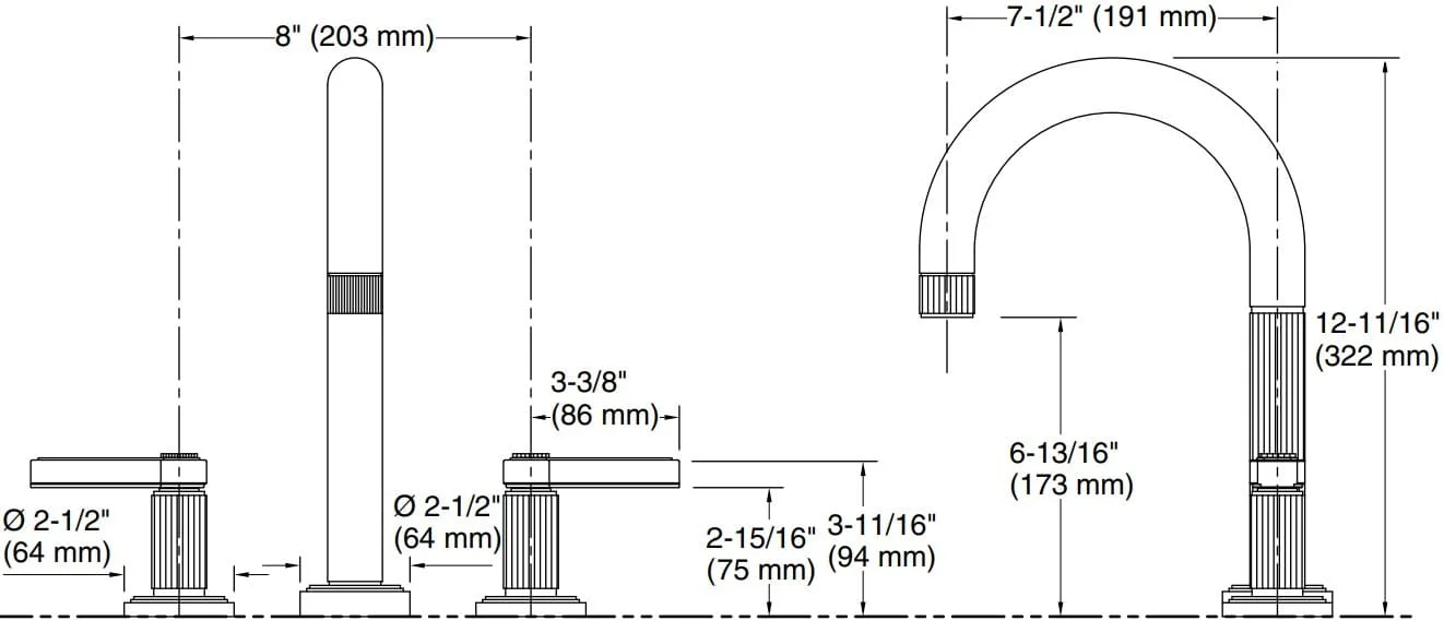 Bản vẽ vòi bồn tắm nóng lạnh Kallista P80236