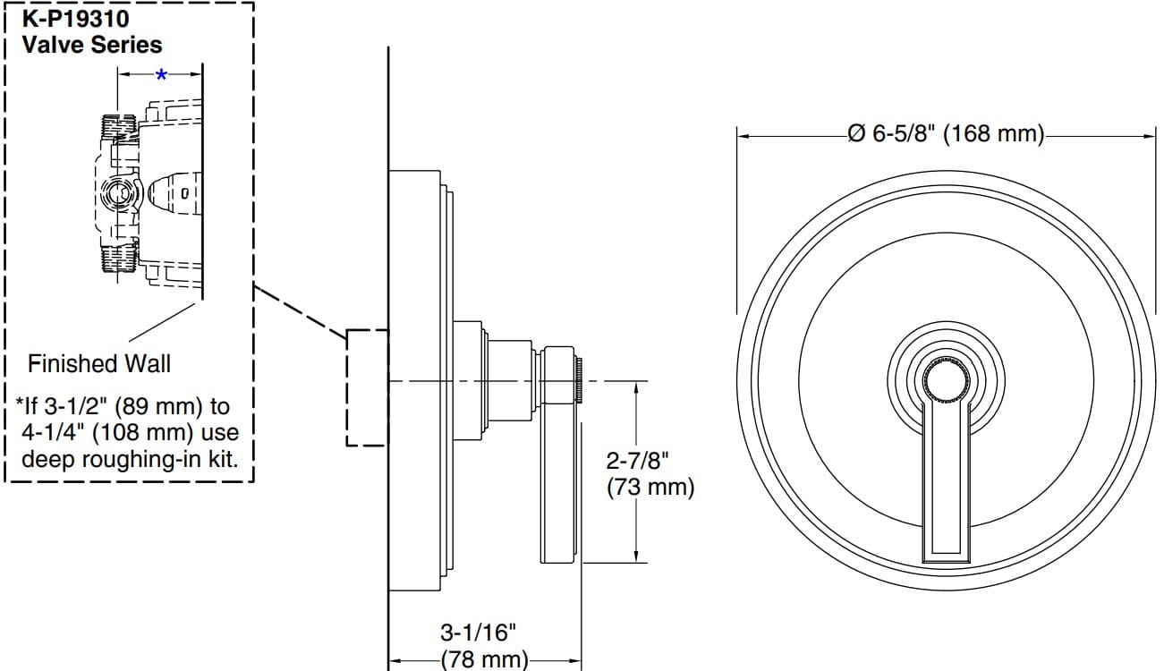 Bản vẽ mặt nạ điều chỉnh gắn tường Kallista P80239