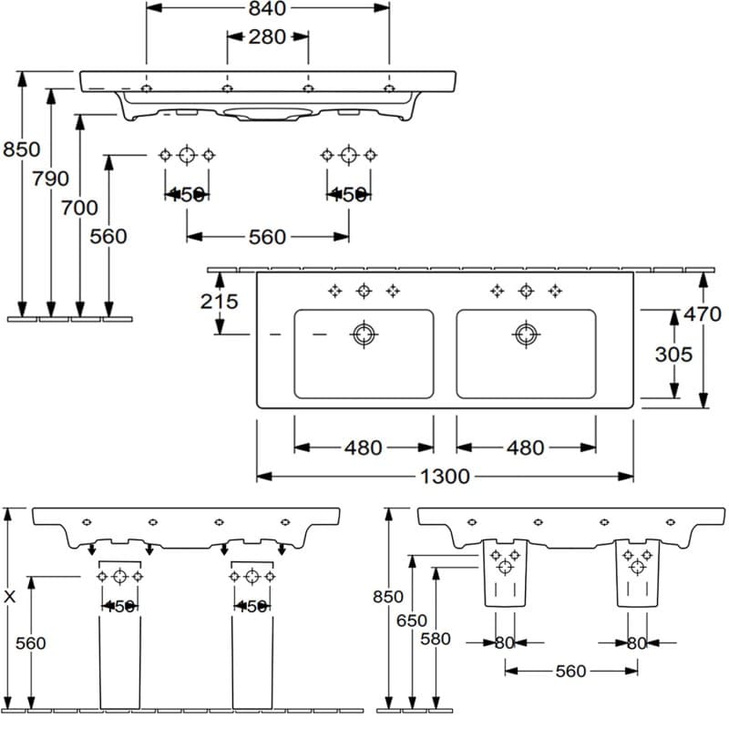 Bản vẽ kỹ thuật chậu rửa lavabo Villeroy-boch Subway 2.0 7175D001