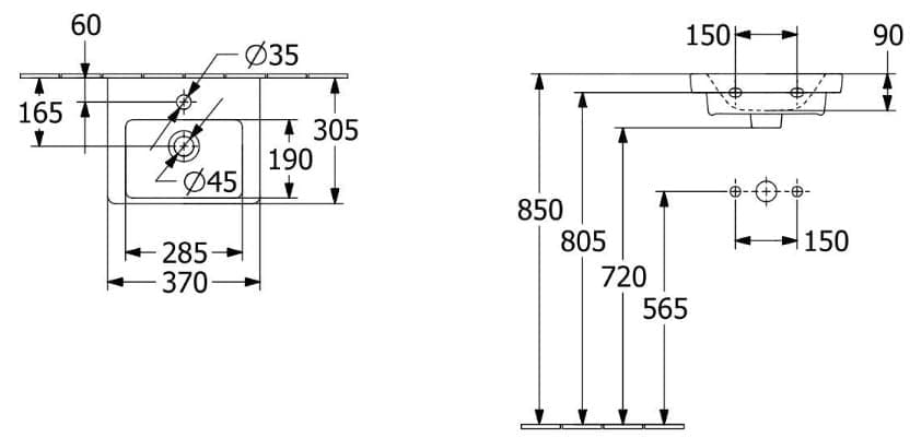 Bản vẽ kỹ thuật chậu rửa lavabo Villeroy-boch Subway 3.0 437037RW