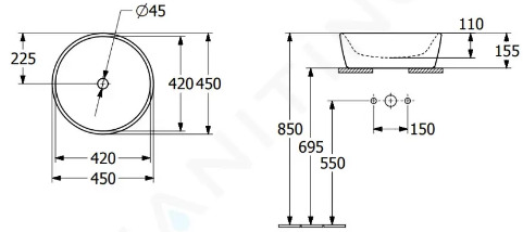 Bản vẽ kỹ thuật chậu rửa lavabo Đức Villeroy-boch Architectura 5A254501