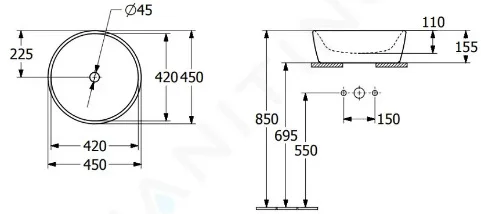 Bản vẽ kỹ thuật chậu rửa lavabo Đức Villeroy-boch Architectura 5A254501