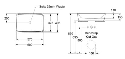 Bản vẽ kỹ thuật chậu rửa lavabo Đức Villeroy-boch Architectura 5A276001