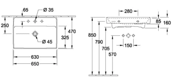 Bản vẽ kỹ thuật Chậu rửa lavabo Đức Villeroy-boch Collaro 4A3365RW