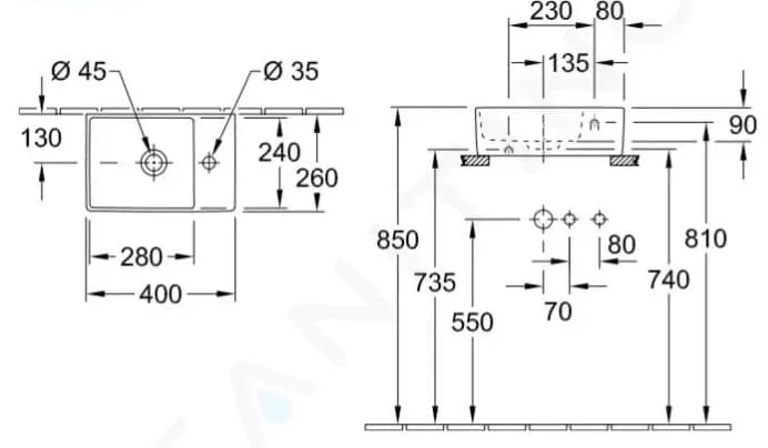 Bản vẽ kỹ thuật chậu rửa lavabo Đức Villeroy-boch Memento 2.0 43234GI4