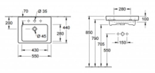 Bản vẽ kỹ thuật chậu rửa lavabo Villeroy-boch Subway 2.0 71135501