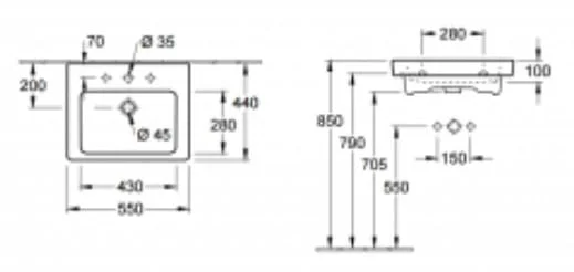 Bản vẽ kỹ thuật chậu rửa lavabo Villeroy-boch Subway 2.0 71135501