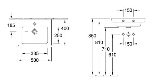 Bản vẽ kỹ thuật chậu rửa lavabo Villeroy-boch Subway 2.0 7315F001