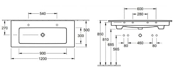 Bản vẽ kỹ thuật chậu rửa lavabo Đức Villeroy-boch Venticello 4104CLR1