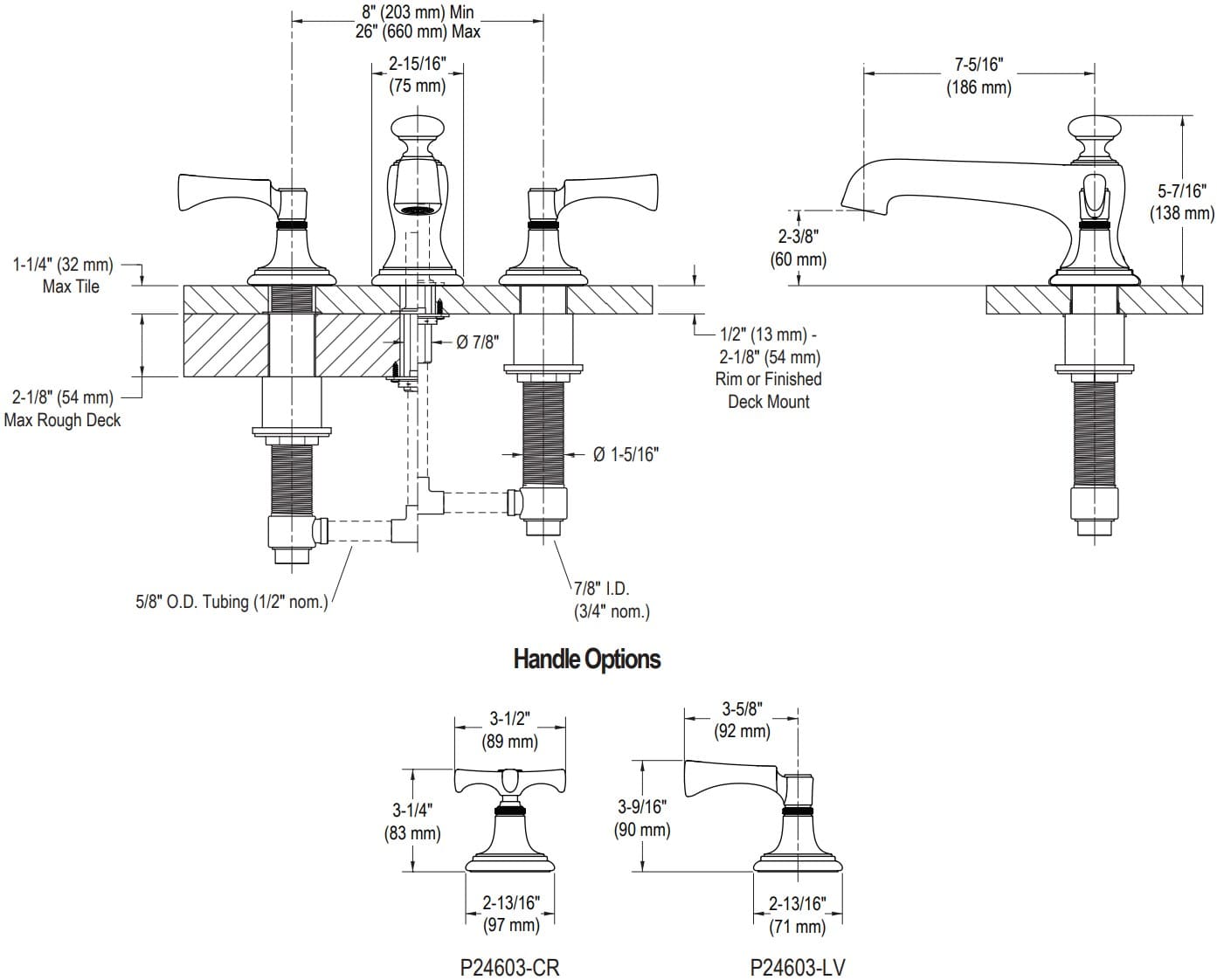 Bản vẽ vòi bồn tắm nóng lạnh Kallista P24603