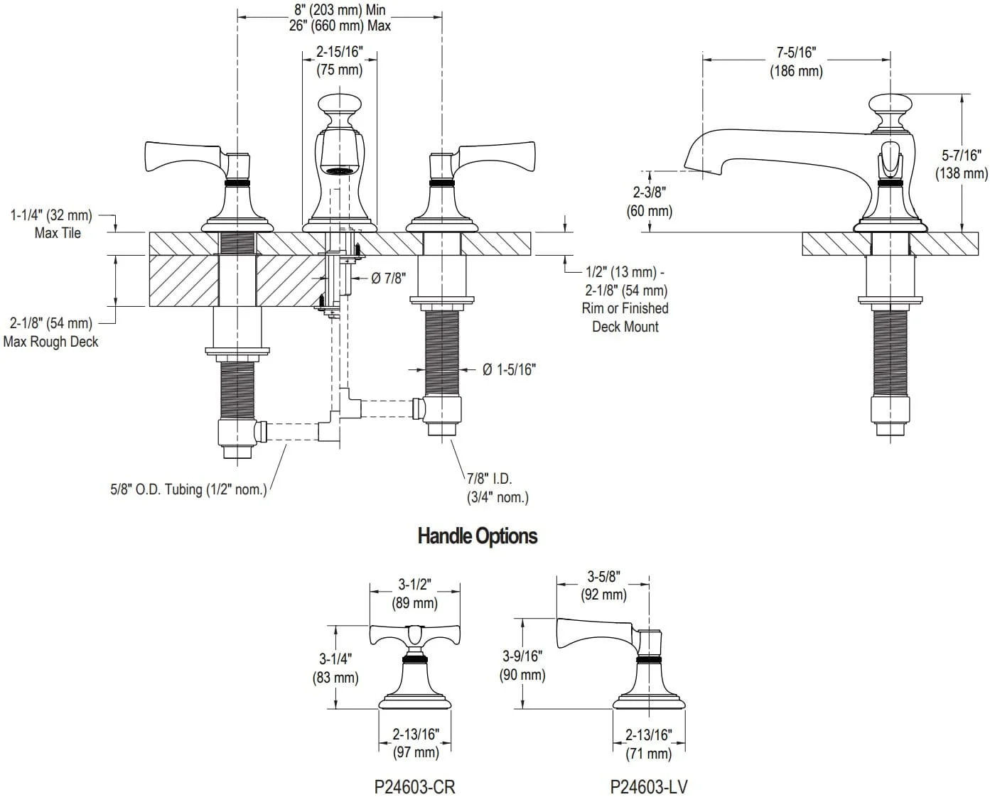 Bản vẽ vòi bồn tắm nóng lạnh Kallista P24603