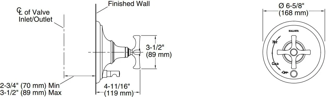 Bản vẽ mặt nạ điều chỉnh gắn tường Kallista P24615-CR