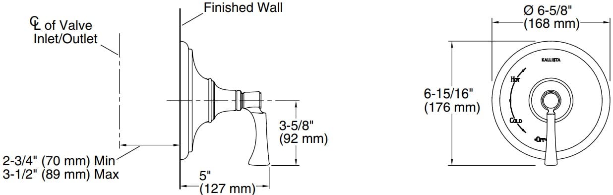 Bản vẽ mặt nạ điều chỉnh gắn tường Kallista P24615-LV