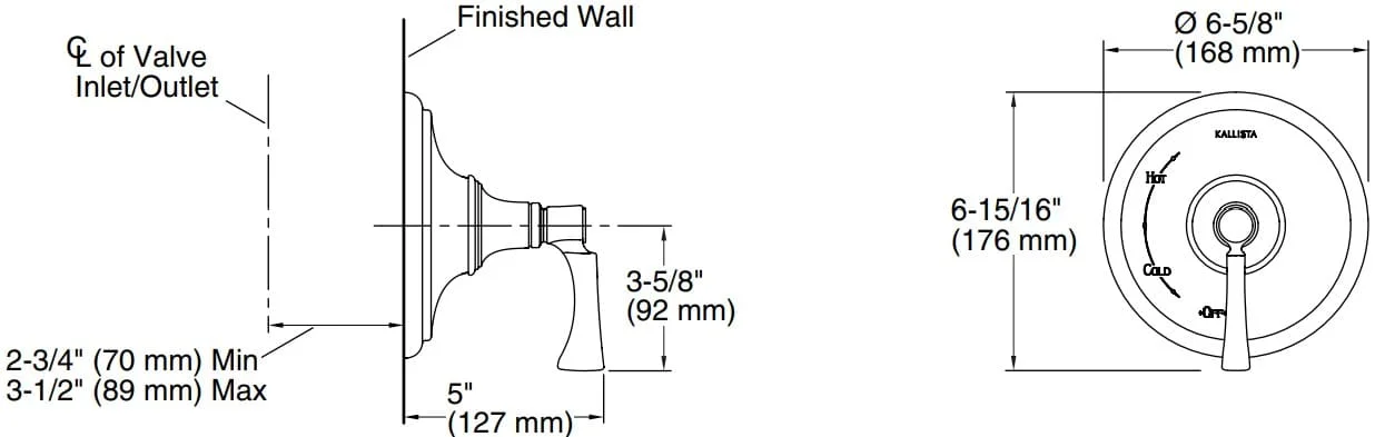 Bản vẽ mặt nạ điều chỉnh gắn tường Kallista P24615-LV