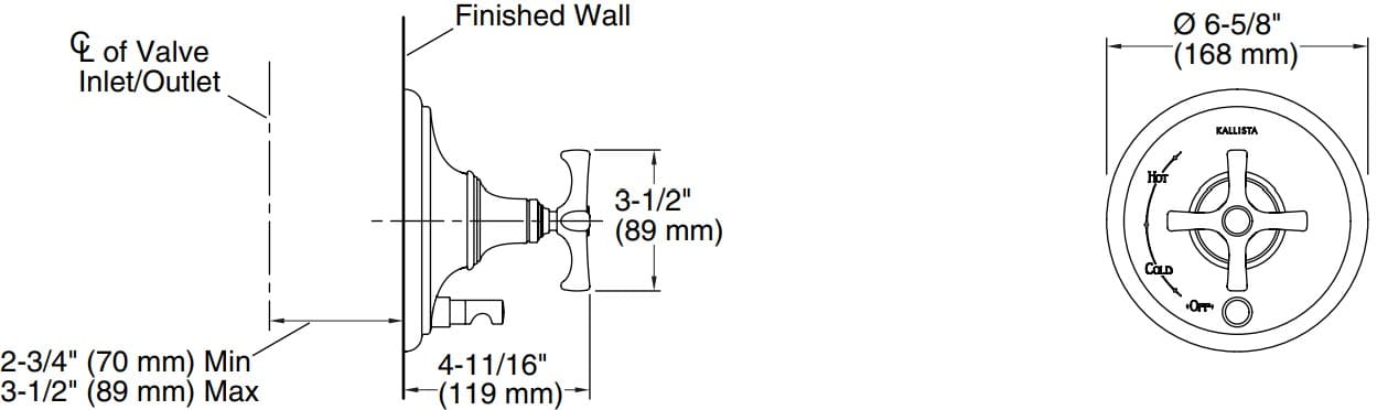 Bản vẽ mặt nạ điều chỉnh gắn tường Kallista P24616-CR
