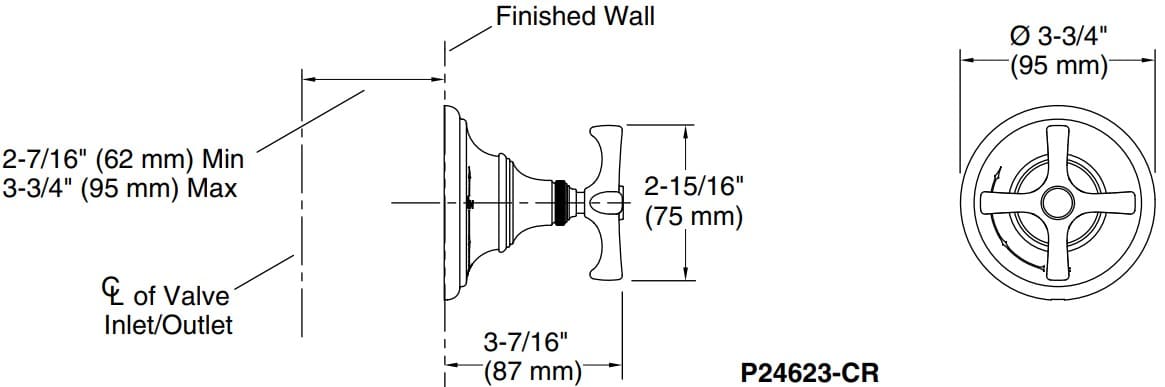 Bản vẽ mặt nạ điều chỉnh âm Kallista P24623-CR