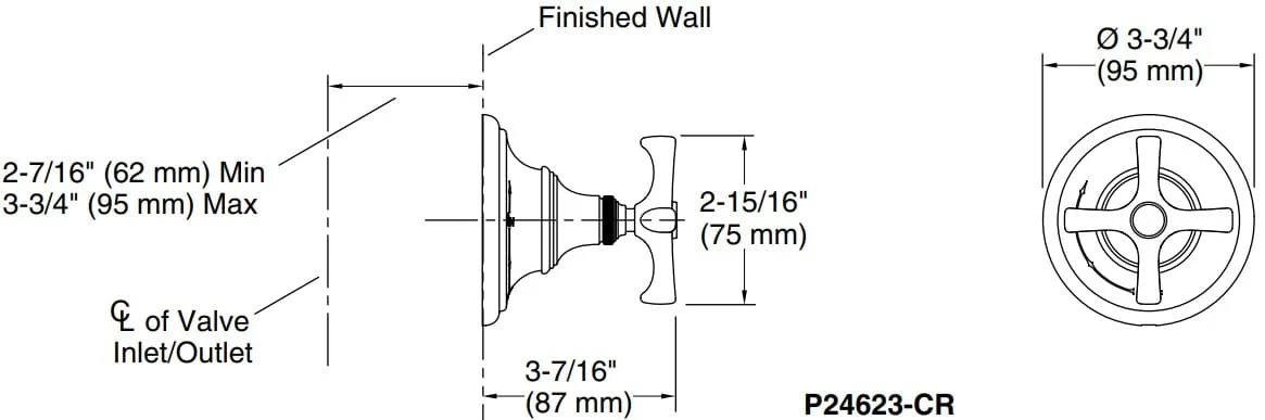 Bản vẽ mặt nạ điều chỉnh âm Kallista P24623-CR