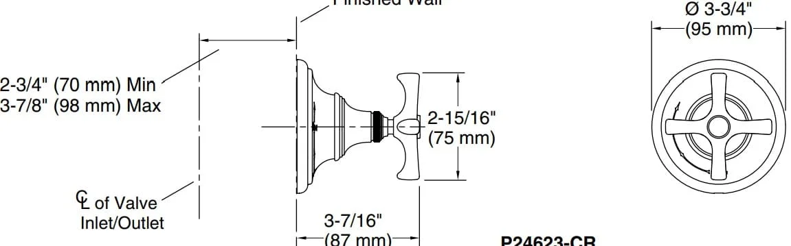 Bản vẽ mặt nạ chuyển hướng Kallista P24683-CR