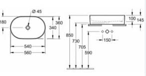 Bản vẽ kỹ thuật chậu rửa lavabo Đức Villeroy-boch Collaro 4A1956RW