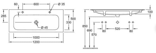 Bản vẽ kỹ thuật chậu rửa lavabo Đức Villeroy-boch Finion 4164C1R1