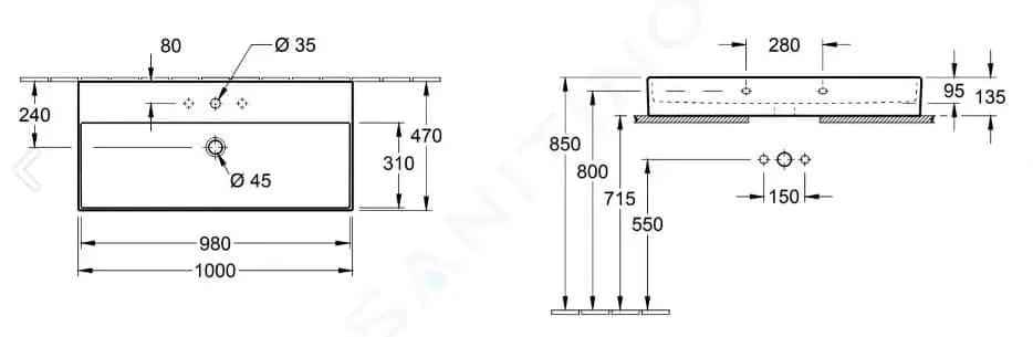 Bản vẽ kỹ thuật chậu rửa lavabo Đức Villeroy-boch Memento 2.0 4A221GR7