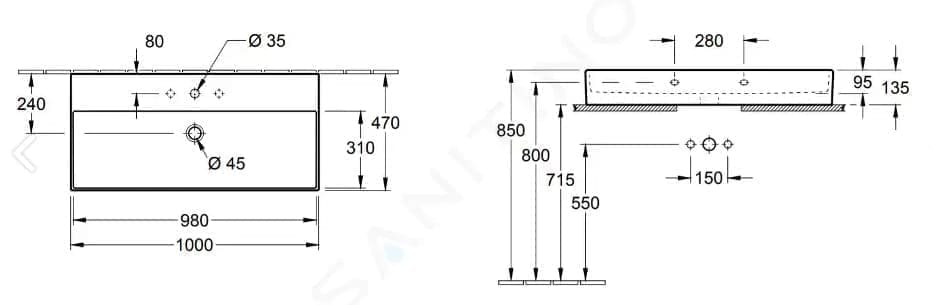 Bản vẽ kỹ thuật chậu rửa lavabo Đức Villeroy-boch Memento 2.0 4A221GRW
