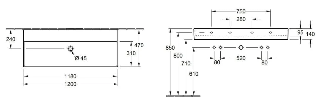 Bản vẽ kỹ thuật chậu rửa lavabo Đức Villeroy-boch Memento 2.0 4A22CFR7