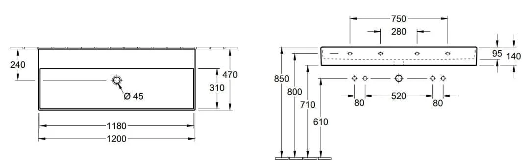 Bản vẽ kỹ thuật chậu rửa lavabo Đức Villeroy-boch Memento 2.0 4A22CFRW
