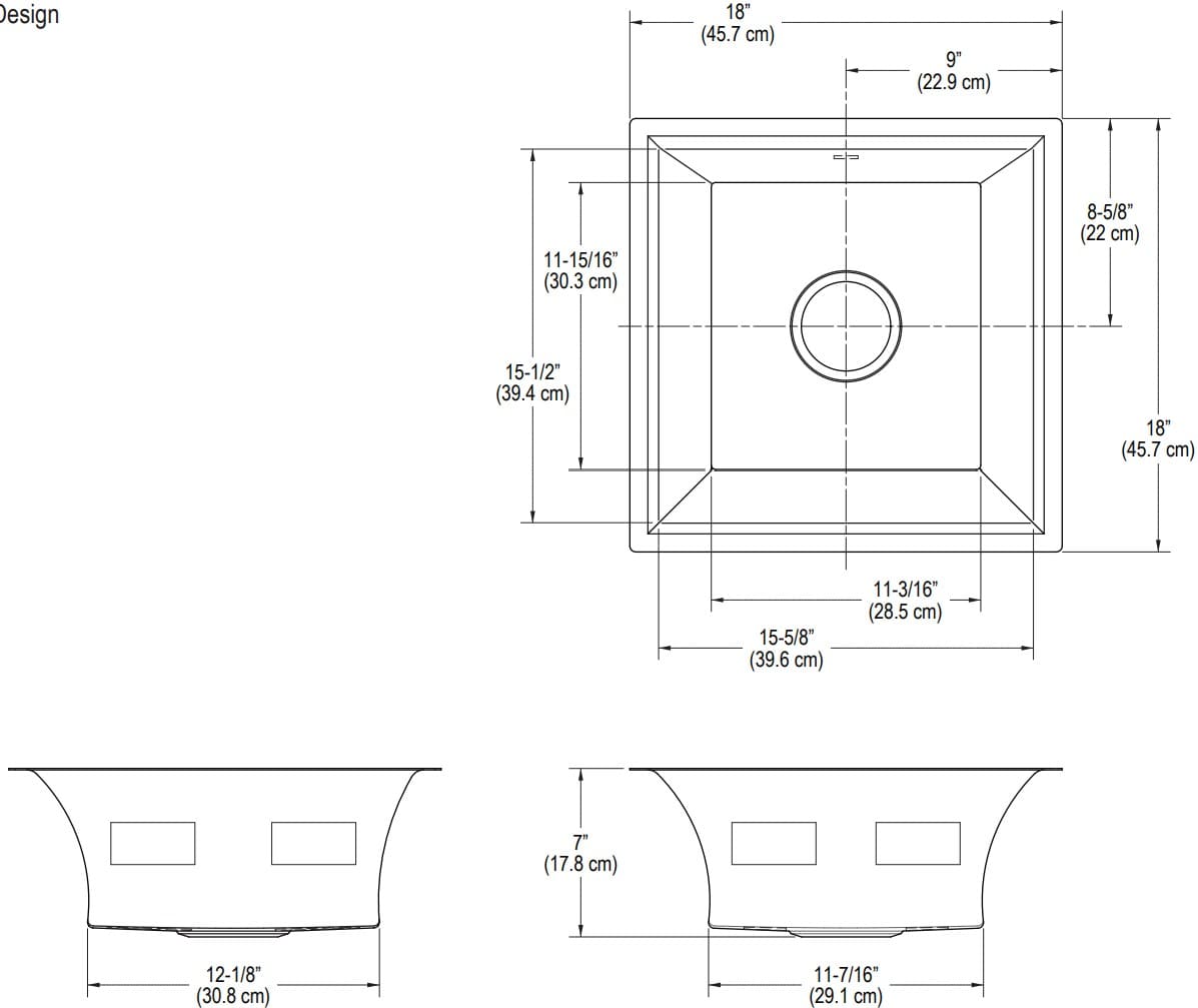 Bản vẽ chậu bếp 1 hố Kallista L20308