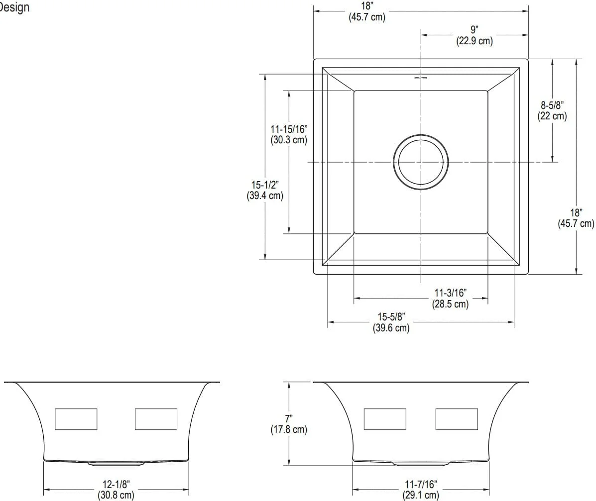 Bản vẽ chậu bếp 1 hố Kallista L20308
