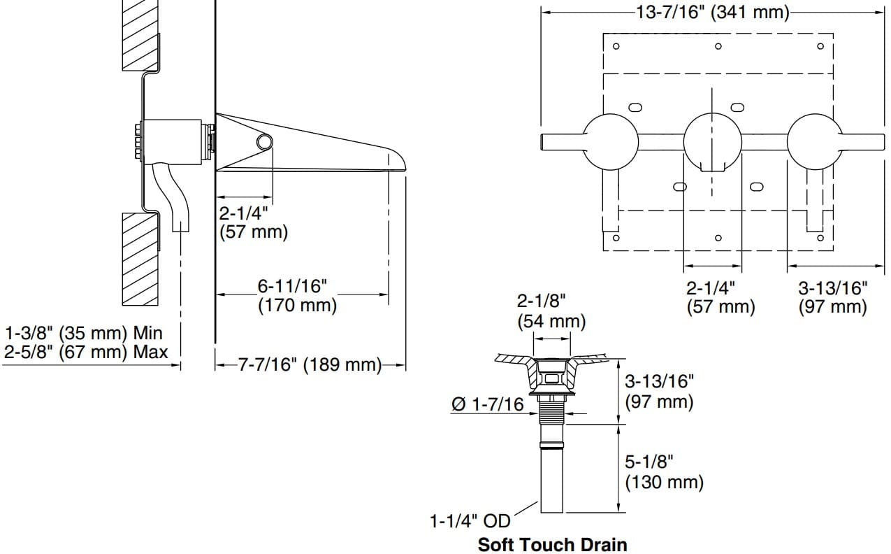 Bản vẽ vòi lavabo nóng lạnh gắn tường Kallista P24810