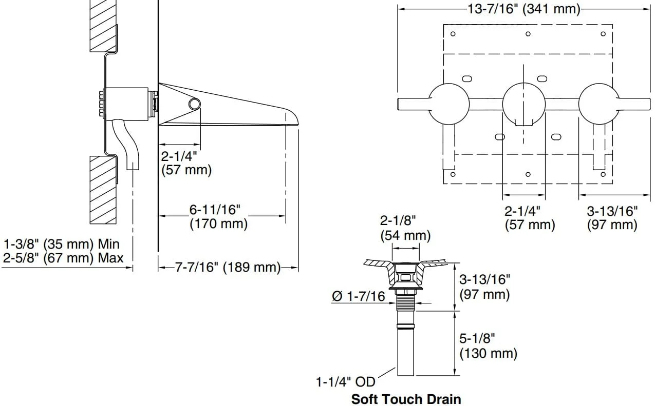 Bản vẽ vòi lavabo nóng lạnh gắn tường Kallista P24810