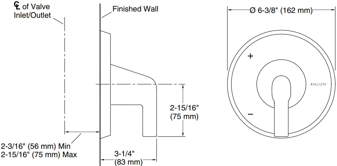 Bản vẽ mặt nạ điều chỉnh gắn tường Kallista P24815