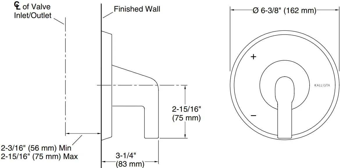 Bản vẽ mặt nạ điều chỉnh gắn tường Kallista P24815