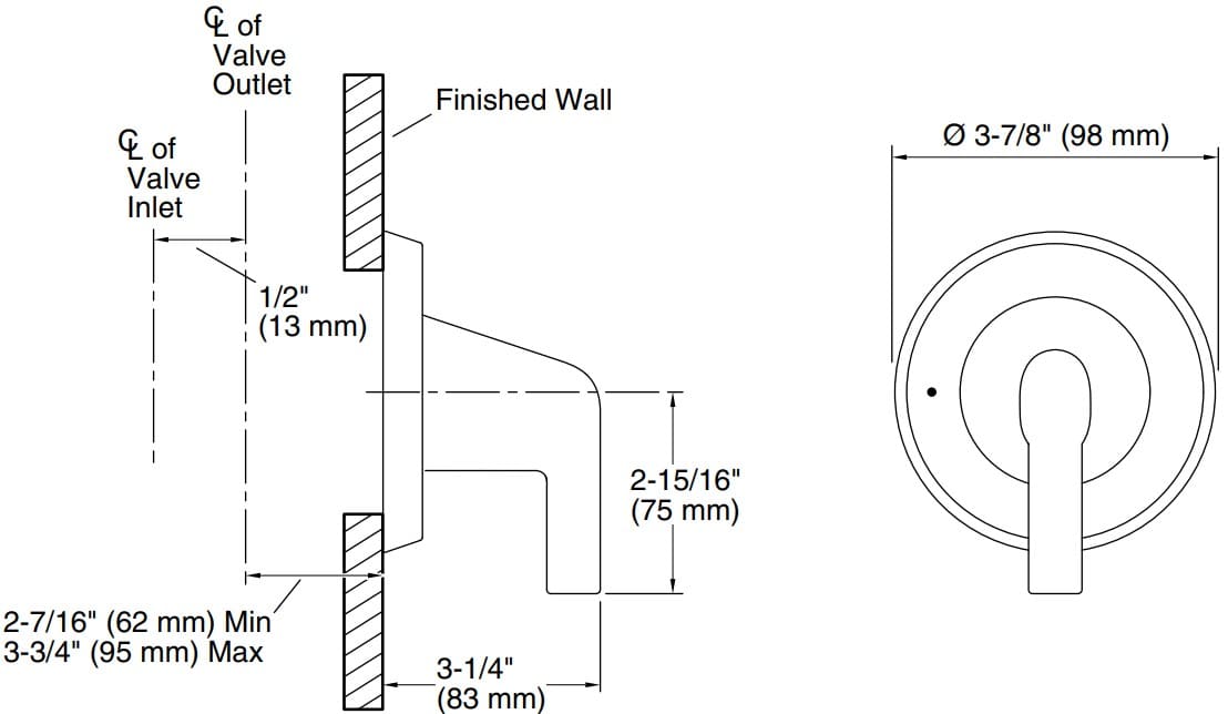 Bản vẽ mặt nạ điều chỉnh âm Kallista P24823