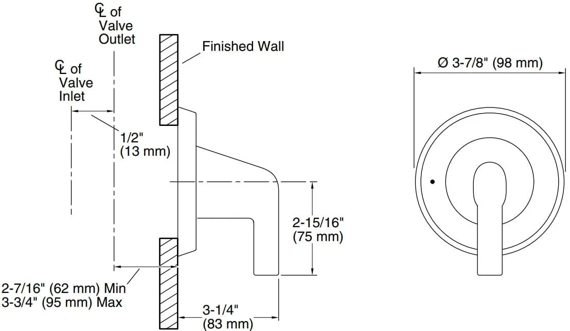 Bản vẽ mặt nạ điều chỉnh âm Kallista P24823