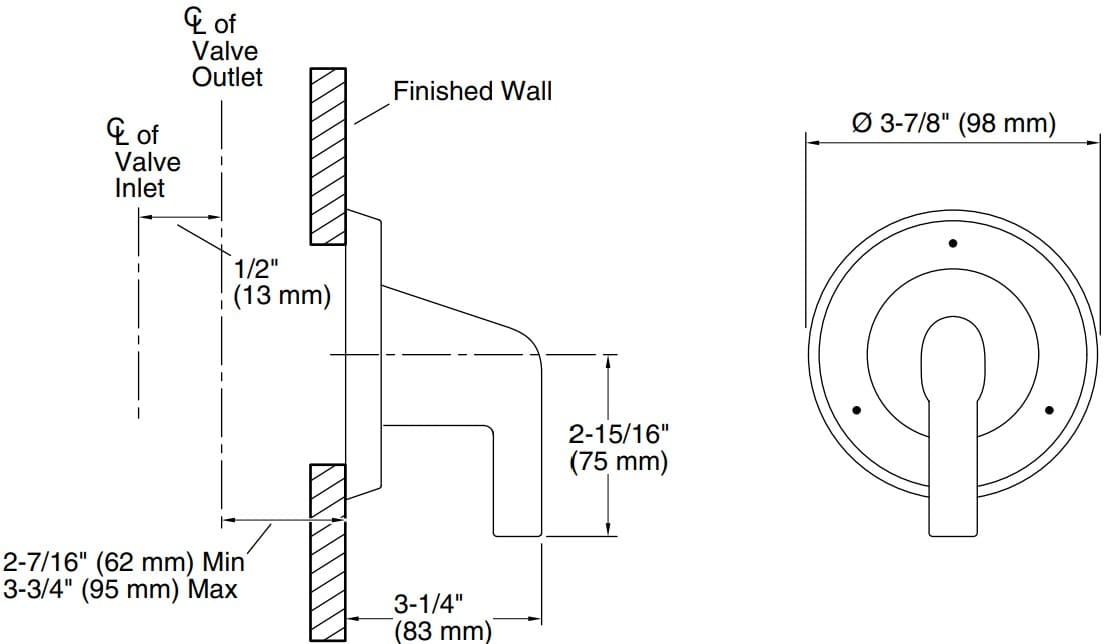 Bản vẽ mặt nạ chuyển hướng Kallista P24883