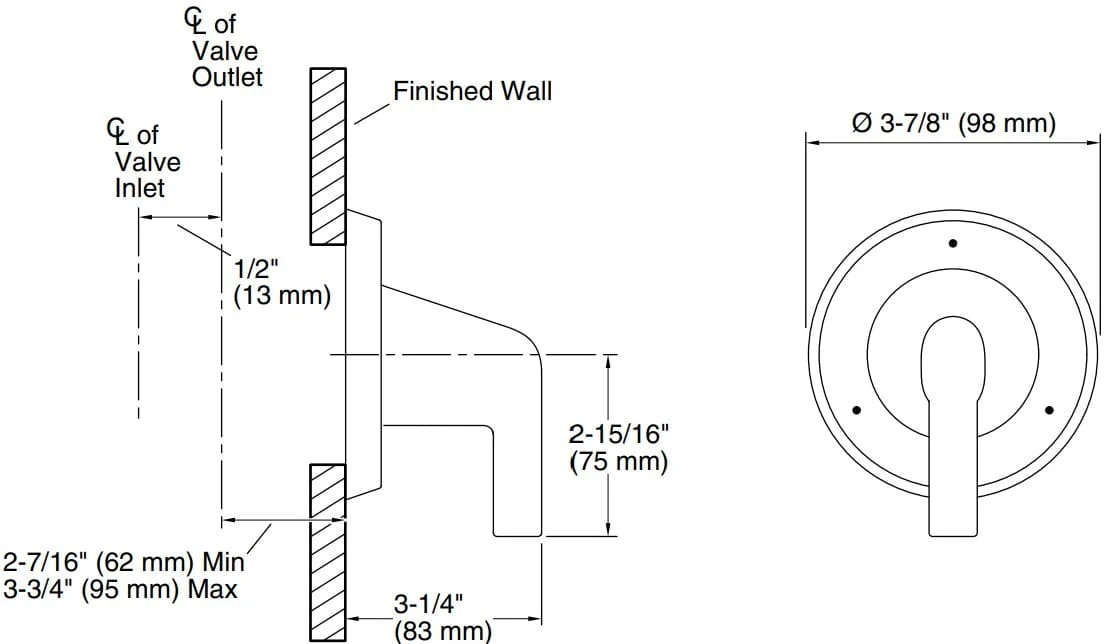 Bản vẽ mặt nạ chuyển hướng Kallista P24883
